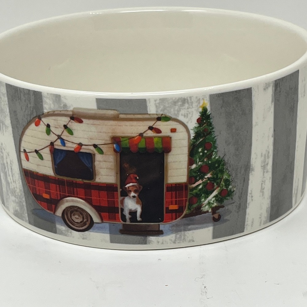 Christmas Vintage Camper Dog Cat Santa Hat Pet Bowl Merry Bright Holiday Decor